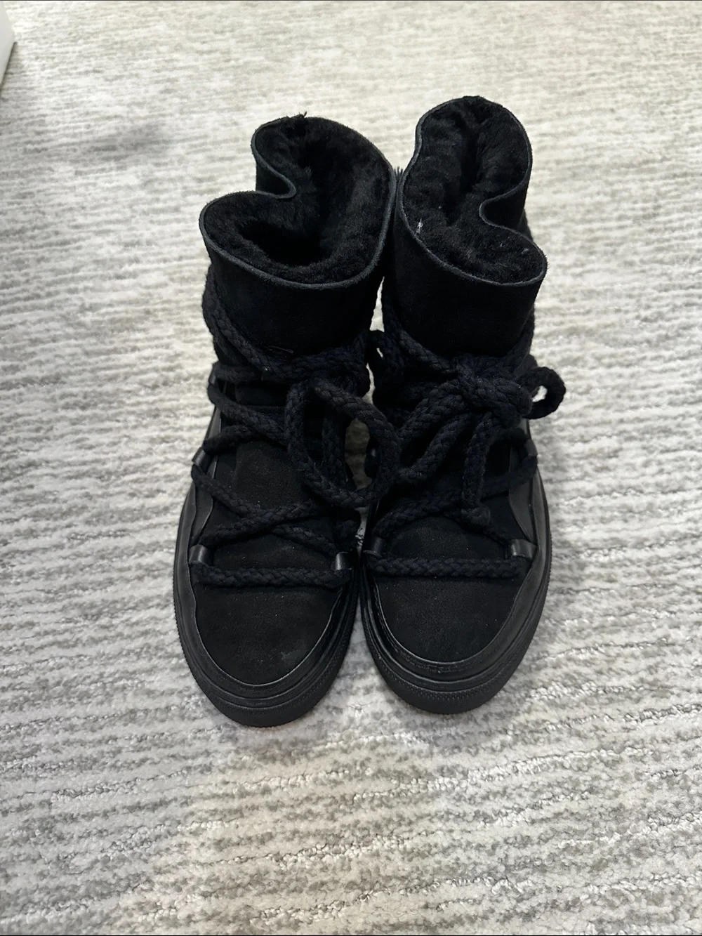 Inuikii Black Faux-Fur Lace-Up Winter Boots